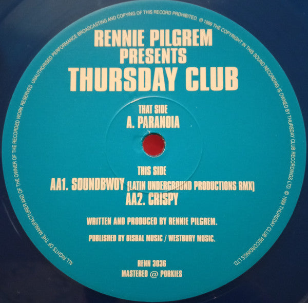 Rennie Pilgrem Presents Thursday Club : Paranoia (12", Ltd, Blu)