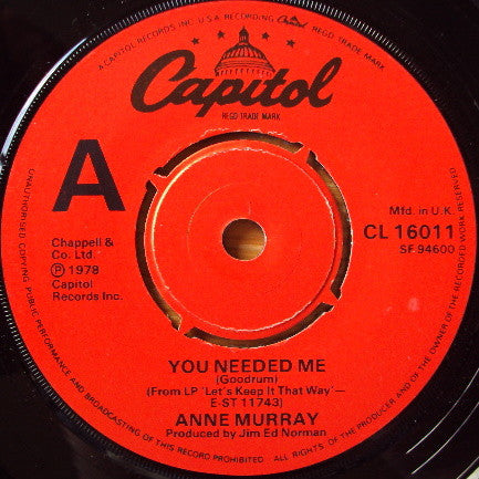 Anne Murray : You Needed Me (7", Single, Pap)