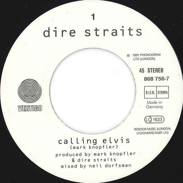 Dire Straits : Calling Elvis (7", Single)