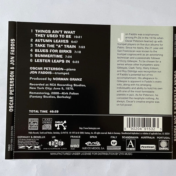 Oscar Peterson & Jon Faddis : Oscar Peterson & Jon Faddis (CD, Album, RE, RM)