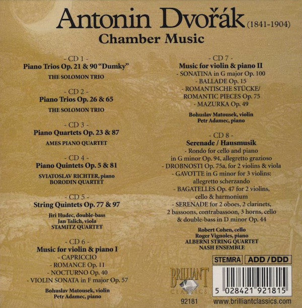 Antonín Dvořák : Chamber Music (8xCD + Box, Comp)
