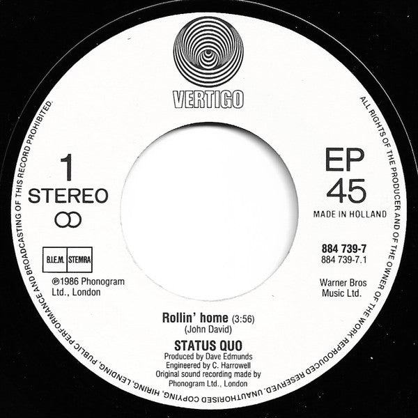 Status Quo : Rollin' Home (7", Single)