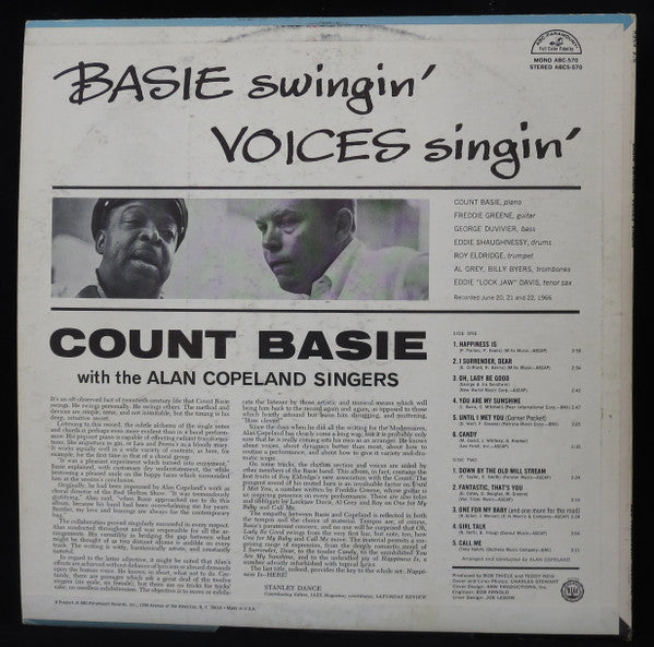 Count Basie With The Alan Copeland Singers : Basie Swingin' Voices Singin' (LP, Album)