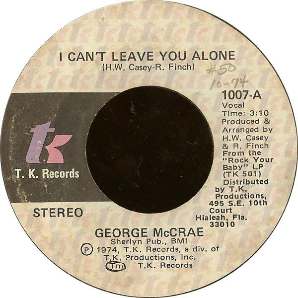 George McCrae : I Can't Leave You Alone (7", Single, Styrene, She)