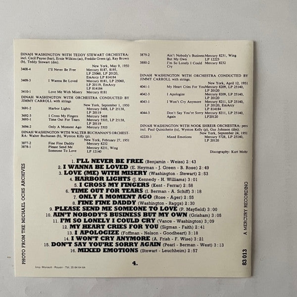 Dinah Washington : The Complete Dinah Washington Vol.6 (1950-1951) (CD, Album, Comp, Mono)