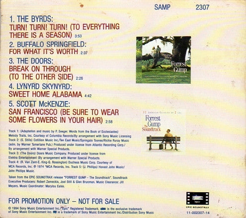 Various : 5 Track Sampler Taken From Forrest Gump The Soundtrack (CD, Promo, Smplr, Dig)