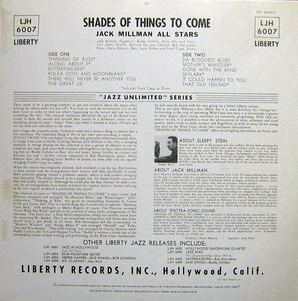 The Jack Millman Sextet : Shades Of Things To Come (LP, Album, RE)