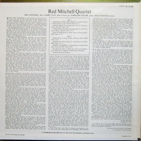 Red Mitchell Quartet : Red Mitchell Quartet (LP, Album, RE)