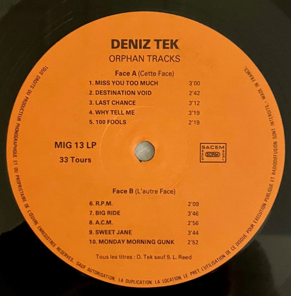 Deniz Tek : Orphan Tracks (LP, Album)