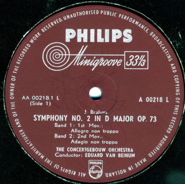 Johannes Brahms, Eduard van Beinum, Concertgebouworkest : Symphonie Nr. 2 D-dur Op. 73 (LP, Mono)