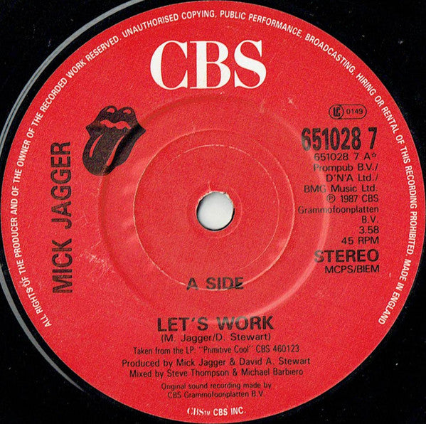 Mick Jagger : Let's Work (7", Single)