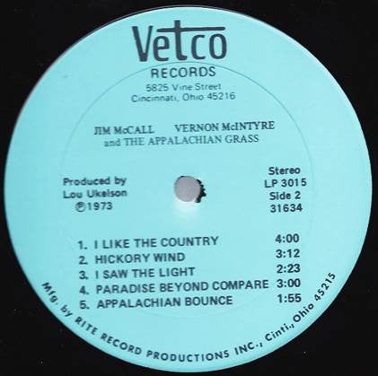 Jim McCall, Vernon McIntyre* And The Appalachian Grass : Jim McCall, Vernon McIntyre And The Appalachian Grass (LP, Album)