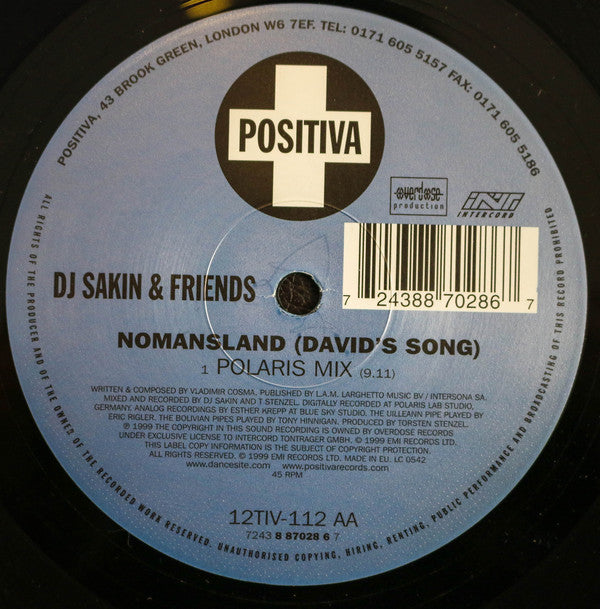 DJ Sakin & Friends : Nomansland (David's Song) (12")
