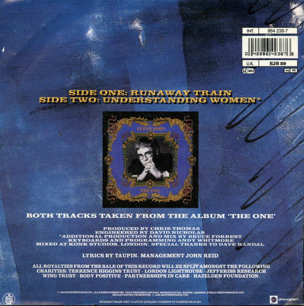 Elton John Featuring Eric Clapton : Runaway Train (7", Single)