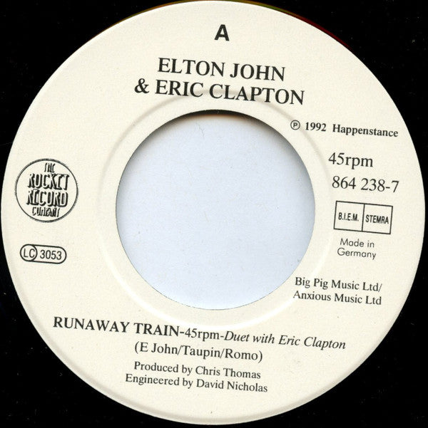 Elton John Featuring Eric Clapton : Runaway Train (7", Single)