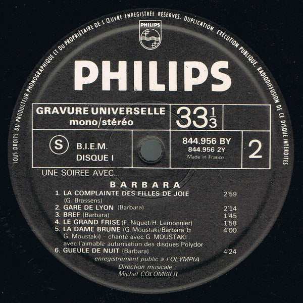 Barbara (5) : Une Soirée Avec Barbara (2xLP, Album, Gat)