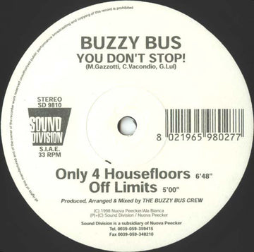 Buzzy Bus : You Don't Stop! (12")