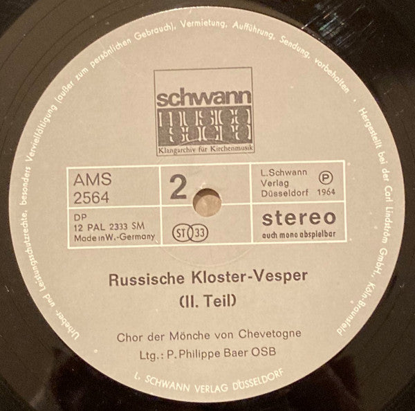 Monastère Bénédictin Chevetogne : Russische Kloster-Vesper (LP)