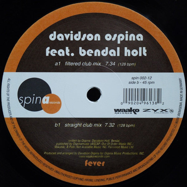 Davidson Ospina Feat. Bendal Holt : Fever (12")