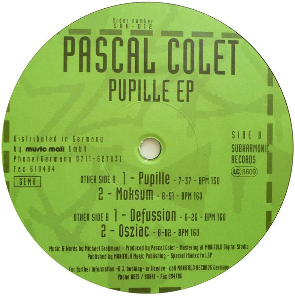 Pascal Colet : Pupille EP (12", EP)