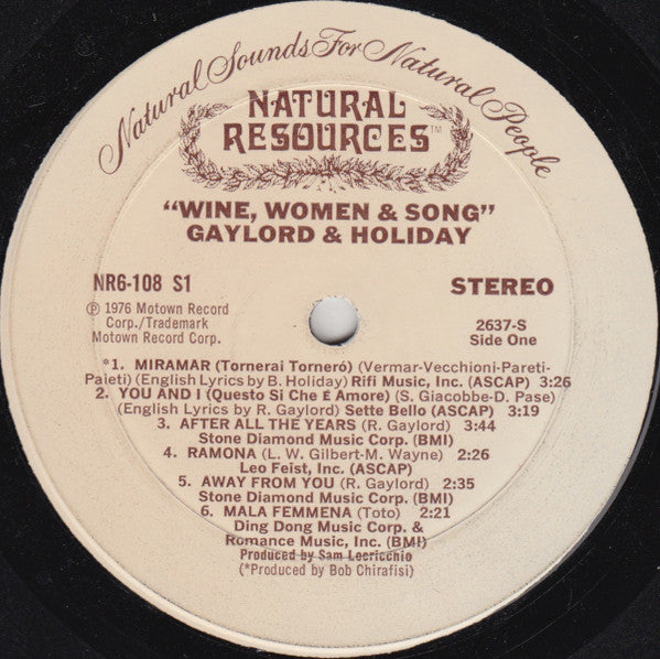 Gaylord & Holiday : Wine, Women And Song (LP, Album)