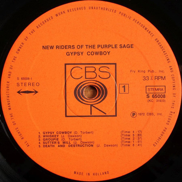 New Riders Of The Purple Sage : Gypsy Cowboy (LP, Album)