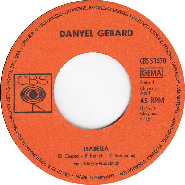 Danyel Gérard : Isabella (7", Single)