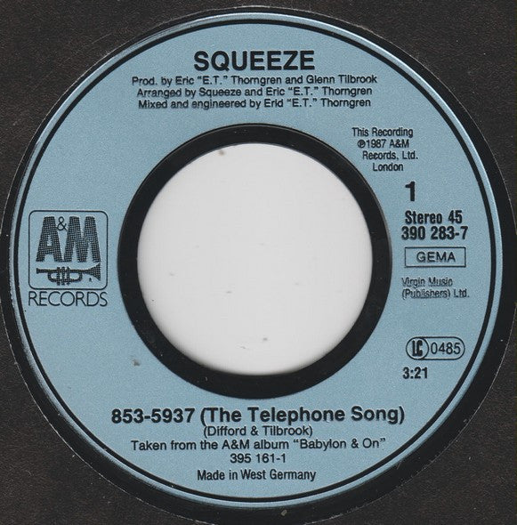 Squeeze (2) : 853-5937 (The Telephone Song) (7", Single)