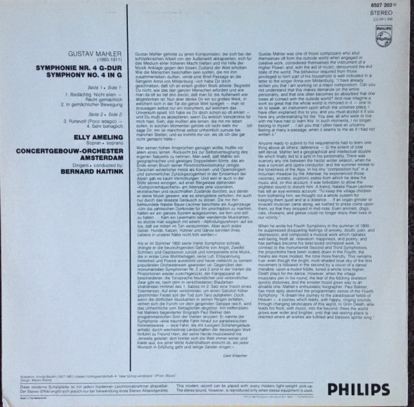 Gustav Mahler - Elly Ameling, Concertgebouworkest, Bernard Haitink : Symphonie Nr. 4 (LP, RE)