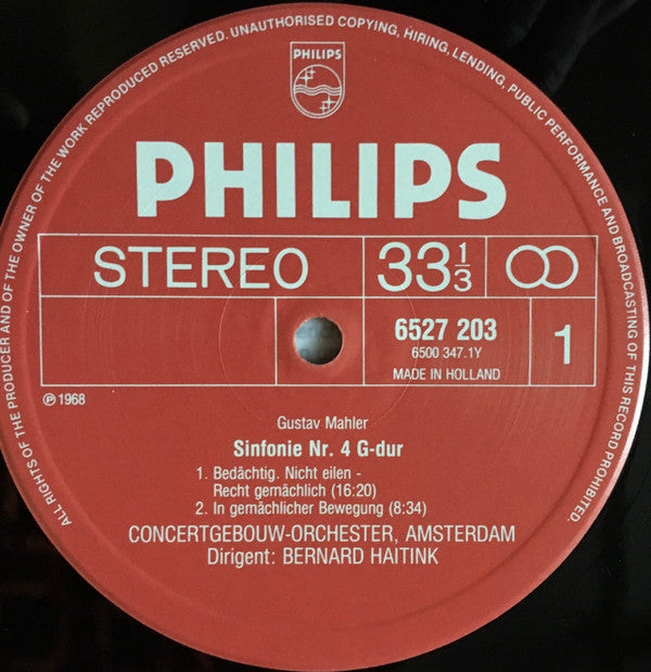 Gustav Mahler - Elly Ameling, Concertgebouworkest, Bernard Haitink : Symphonie Nr. 4 (LP, RE)
