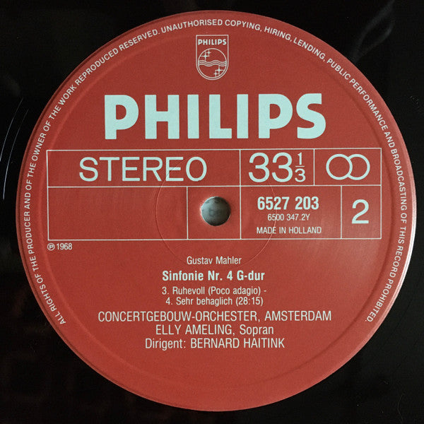 Gustav Mahler - Elly Ameling, Concertgebouworkest, Bernard Haitink : Symphonie Nr. 4 (LP, RE)