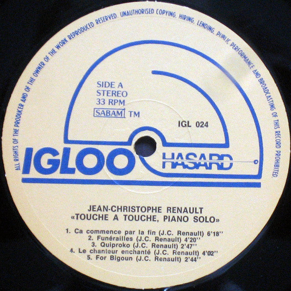 Jean-Christophe Renault : Touche A Touche - Piano Solo (LP, Album)