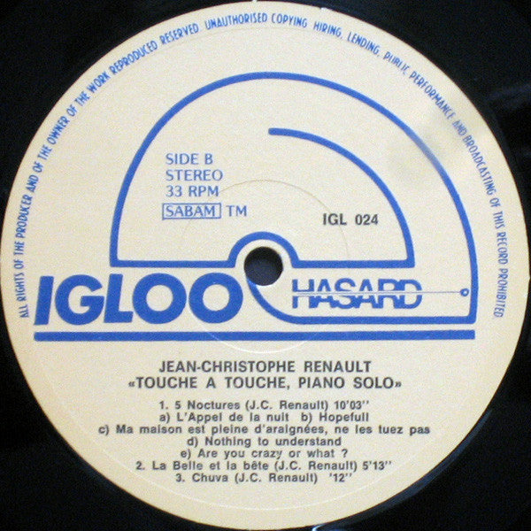 Jean-Christophe Renault : Touche A Touche - Piano Solo (LP, Album)