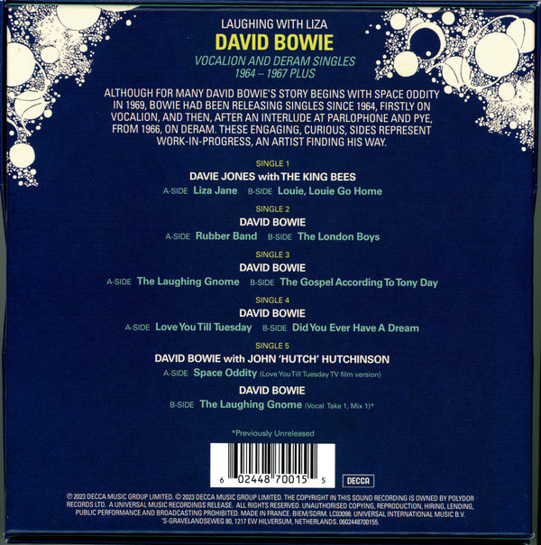 David Bowie : Laughing With Liza (The Vocalion And Deram Singles 1964-1967 Plus) (Box, RSD, Comp, Ltd + 5x7", Single)