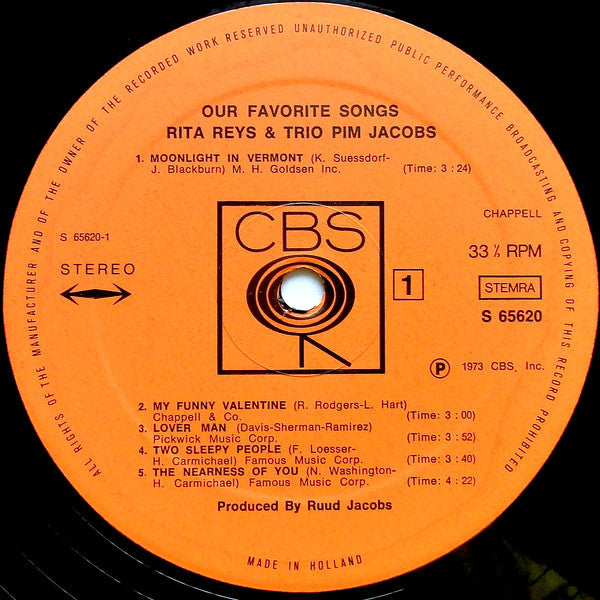 Rita Reys & The Pim Jacobs Trio : Our Favorite Songs (LP, Album)