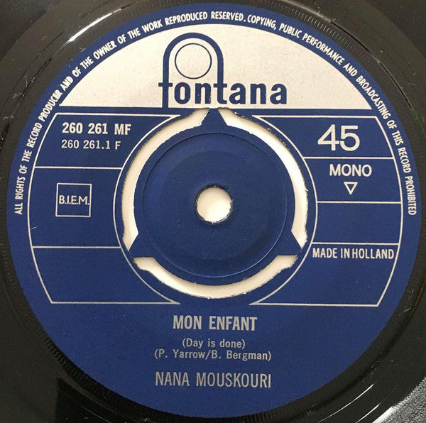 Nana Mouskouri : Mon Enfant (7", Single, Mono)