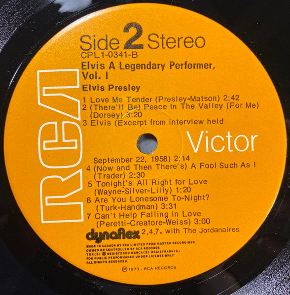 Elvis Presley : A Legendary Performer - Volume 1 (LP, Comp, Ora)