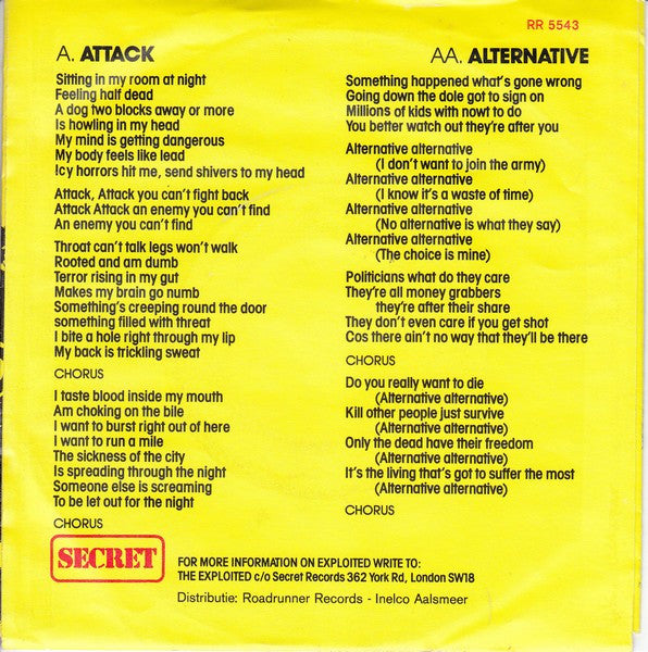 The Exploited : Attack / Alternative (7", Single)