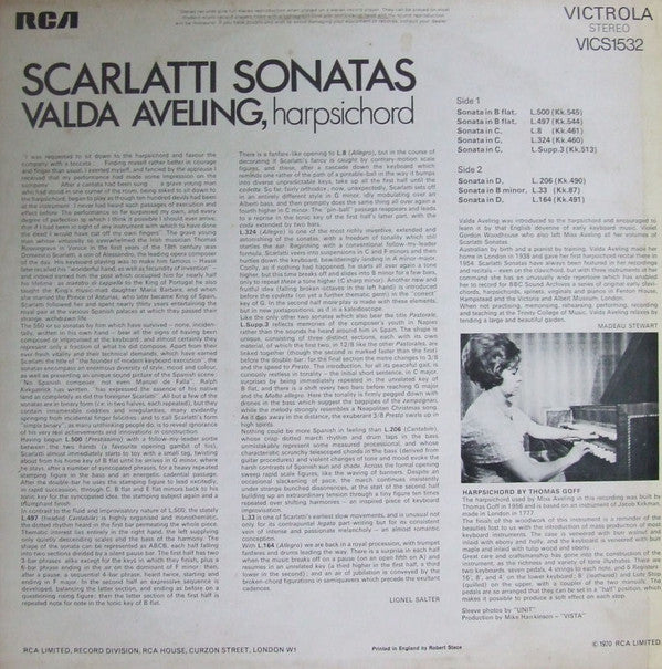 Domenico Scarlatti, Valda Aveling : Scarlatti Sonatas (LP)