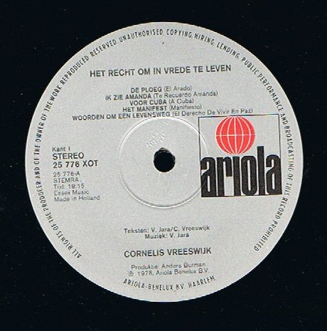 Cornelis Vreeswijk : Het Recht Om In Vrede Te Leven (LP, Album)