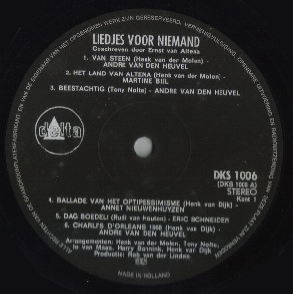 Various : Ernst van Altena Liedjes Voor Niemand (LP)