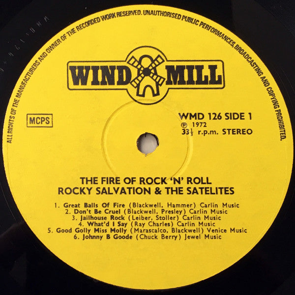 Rocky Salvation & The Satellites : The Fire Of Rock & Roll (LP, Album, Yel)