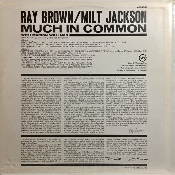 Ray Brown / Milt Jackson : Much In Common (LP, Album)