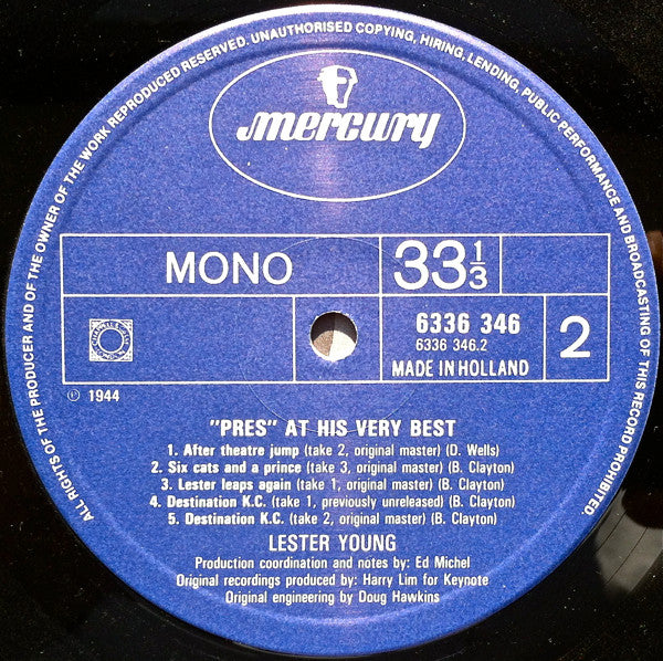 Lester Young : "Pres" At His Very Best (LP, Comp, Mono, RE)