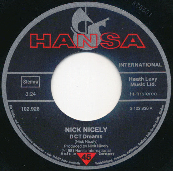Nick Nicely : DCT Dreams (7", Single, RE)