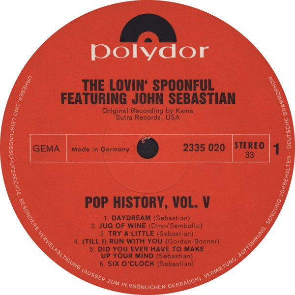 The Lovin' Spoonful Featuring John Sebastian : Pop History Vol 5 (2xLP, Comp, RE)