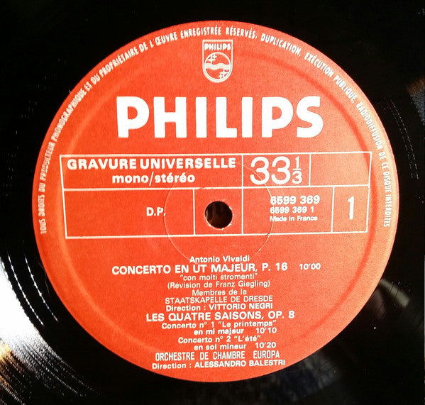 Antonio Vivaldi - Maurice André, Vittorio Negri, Staatskapelle Dresden, Alessandro Balestri, Orchestre De Chambre "Europa", Albert Beaucamp, Orchestre De Chambre De Rouen : Vivaldi   (Concerto Pour Deux Mandolines P 16 / Les Quatre Saisons / Concerto Pour Trompette Enregistrements Intégraux) (LP, Comp, Promo)