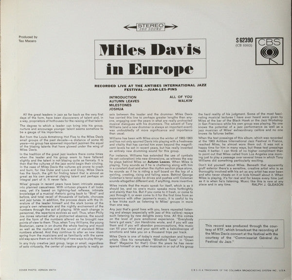 Miles Davis : Miles Davis In Europe (LP, Album)