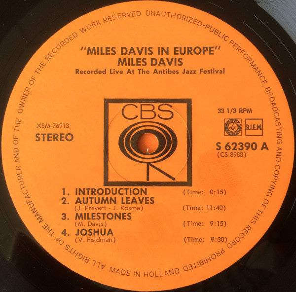 Miles Davis : Miles Davis In Europe (LP, Album)