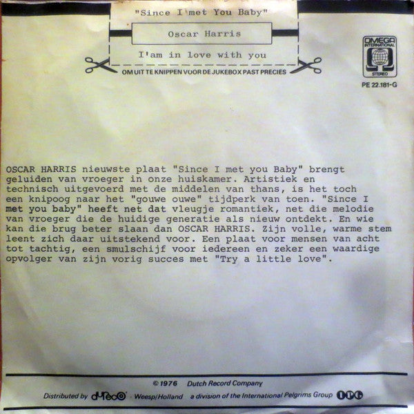 Oscar Harris : Since I Met You Baby (7", Single)